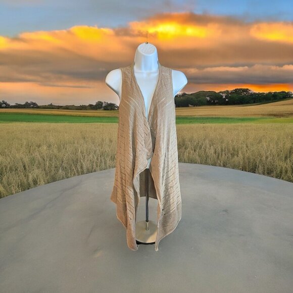 Calvin Klein Jeans Womens Vest Cardigan Medium Beige Open Front Boho Chic - Picture 1 of 8